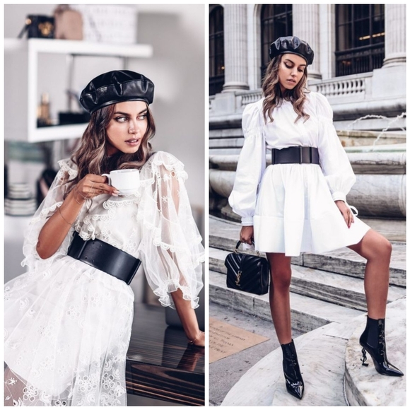 Black Leather Beret Hat Faux Leather Tam PU Vegan Leather - Picture 8 of 11